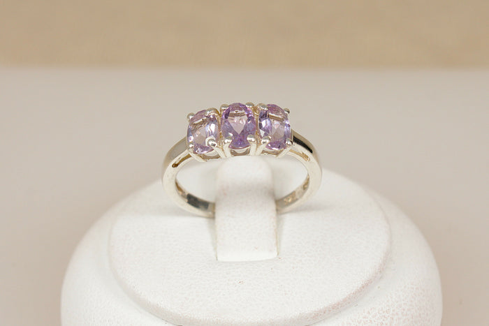 Classic Sterling Silver Amethyst ‘ Rose de France’ Trilogy Ring