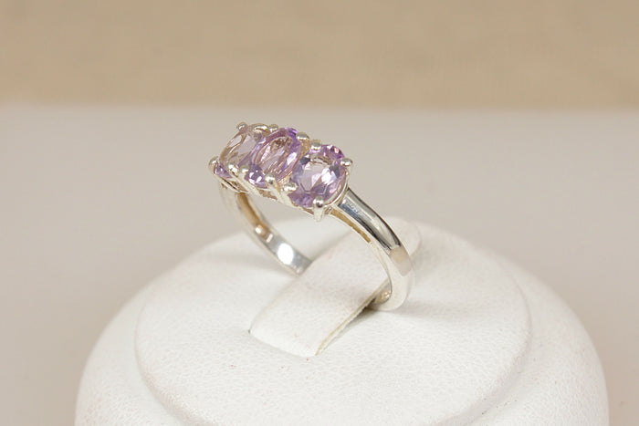 Classic Sterling Silver Amethyst ‘ Rose de France’ Trilogy Ring