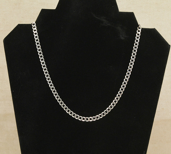 Classic Sterling Silver Flat Curb Link Necklace Chain 18 Inches