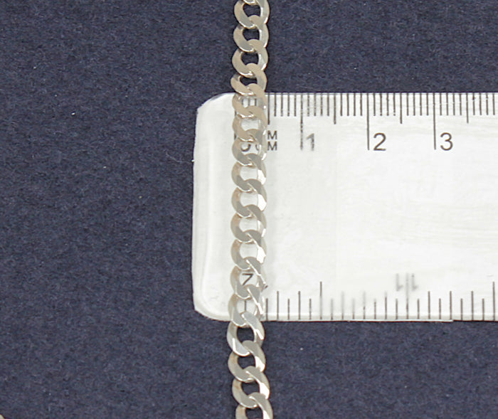 Classic Sterling Silver Flat Curb Link Necklace Chain 18 Inches