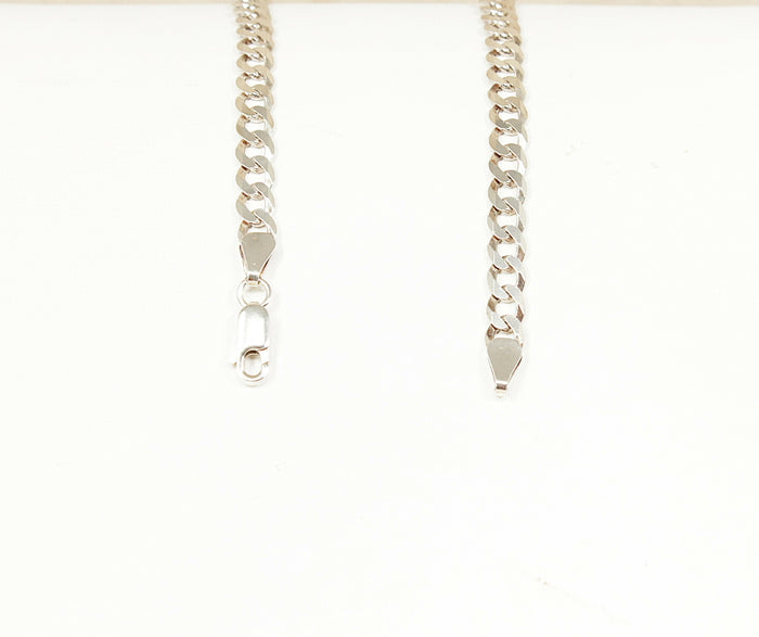 Classic Sterling Silver Flat Curb Link Necklace Chain 18 Inches