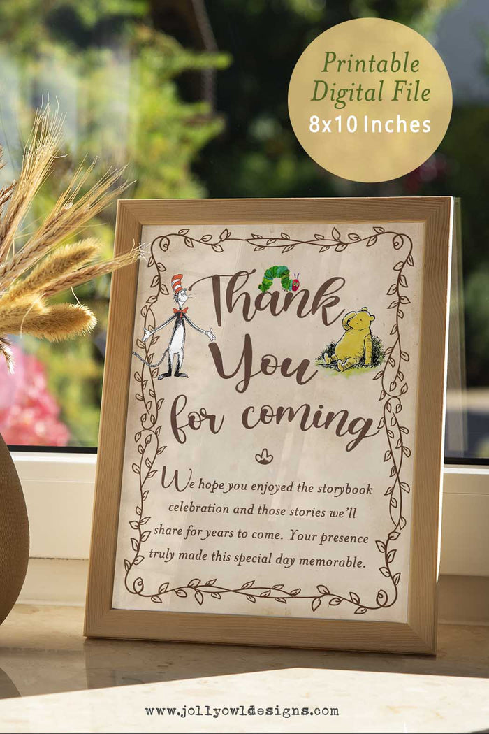 Classic Storybook Themed Baby Shower - Thank You for Coming - Jolly Owl Designs