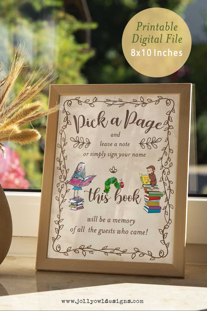 Classic Storybook-Themed Baby Shower Party Sign - Pick A Page Guestbook Sign - Jolly Owl Designs