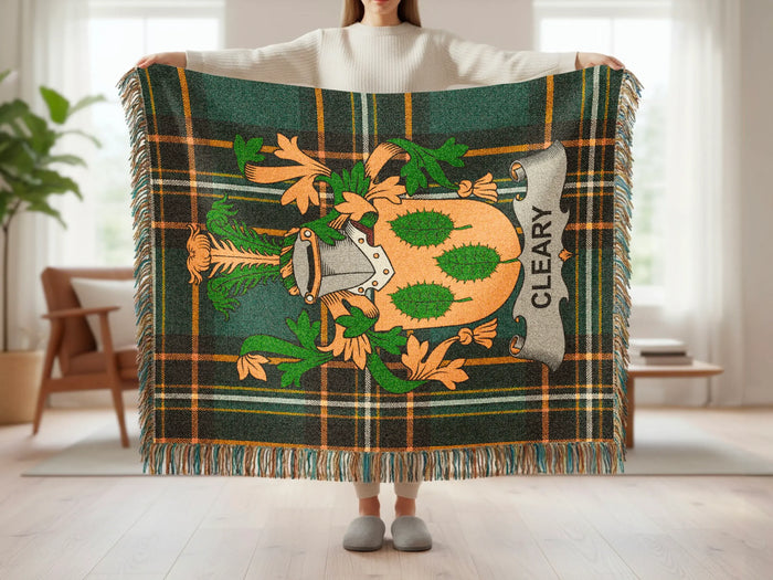 Feature panel for the Cleary cotton woven blanket with fringed edges.