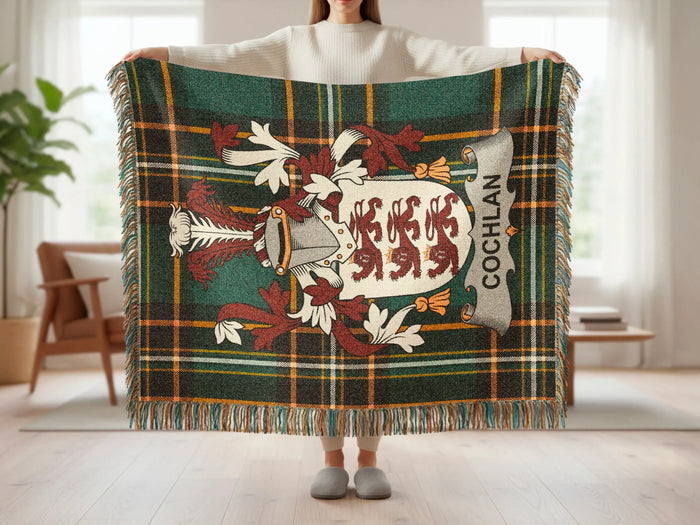Feature panel for the Cochlan cotton woven blanket with fringe.