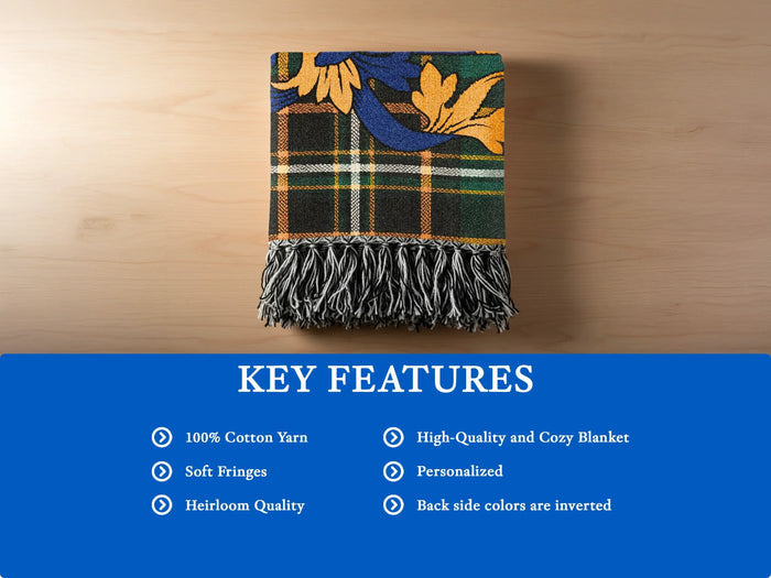 Codd woven blanket unfolded to show the full tartan pattern.
