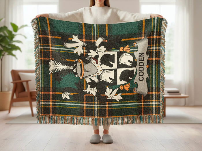 Codden Irish National Tartan woven blanket features: 100% cotton, true-woven design, and fringed edges