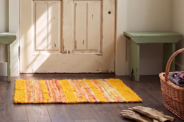 Colorful Boho Farmhouse Kitchen Rug | Twined Rag Recycled Rug | Eco Friendly Scrap Fabric Rag Rug | Washable Cottagecore Area Rug