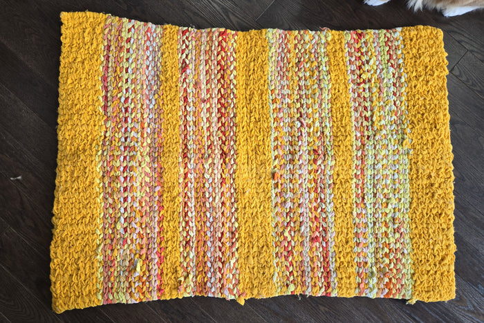 Colorful Boho Farmhouse Kitchen Rug | Twined Rag Recycled Rug | Eco Friendly Scrap Fabric Rag Rug | Washable Cottagecore Area Rug