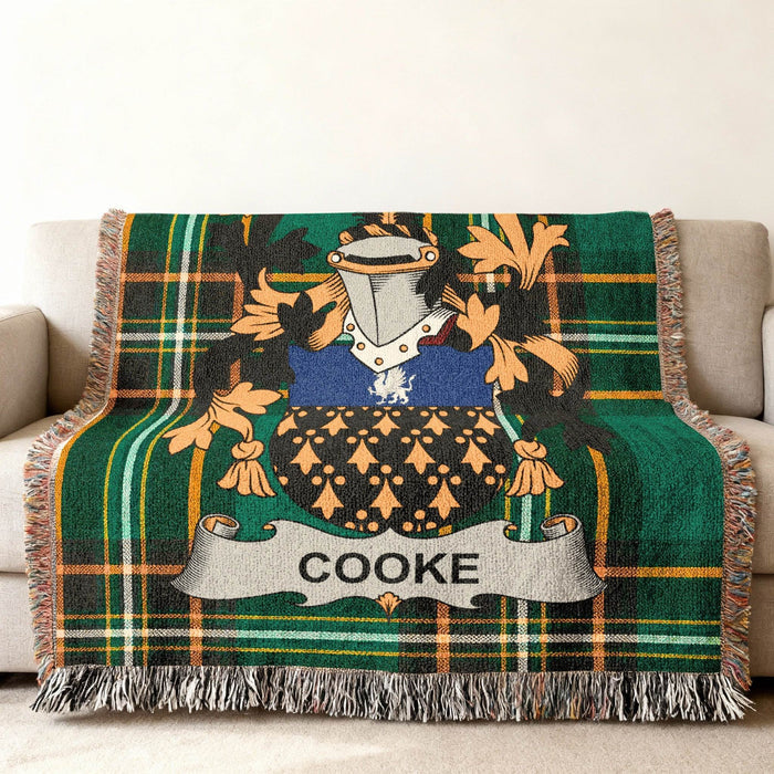 Cooke crest woven through an Irish National Tartan cotton throw.