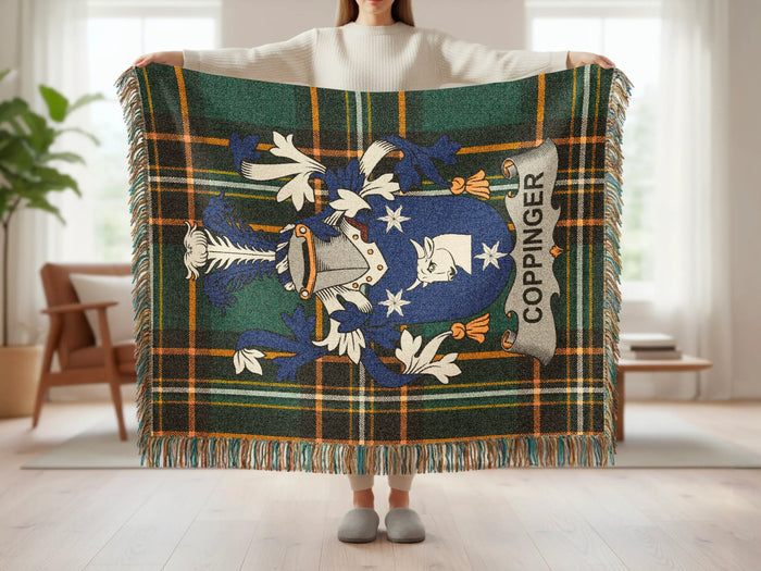 Feature panel for the Coppinger cotton woven blanket with fringe.