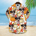 Custom Hawaiian Shirt With Pet Face | Personalized Gift For Pet Lovers | Leaves & Pumpkin Pattern White Color Aloha Shirt