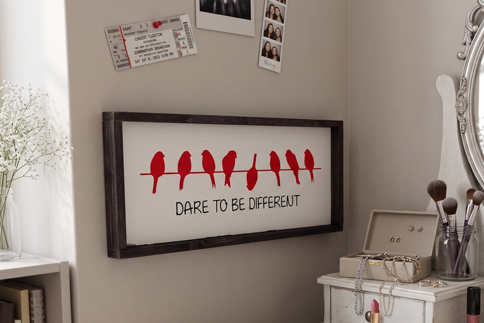 Dare To Be Different Wood Sign • Unique Birds Silhouette Wall Art • Handcrafted Kid Bedroom Decor • Teen Empowerment Gift • Positive Mindset