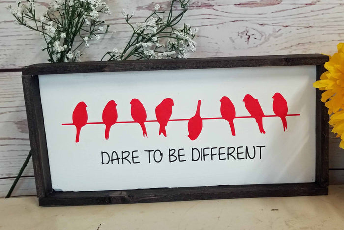 Dare To Be Different Wood Sign • Unique Birds Silhouette Wall Art • Handcrafted Kid Bedroom Decor • Teen Empowerment Gift • Positive Mindset