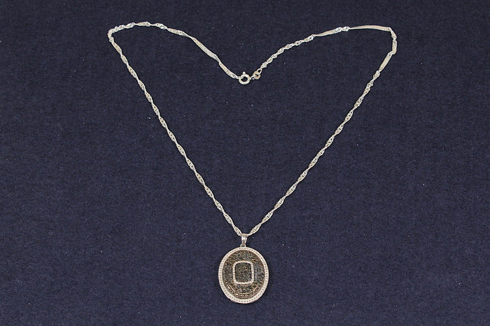 Dazzling Sterling Silver & Midnight Blue Sapphire Pendant & Silver Chain