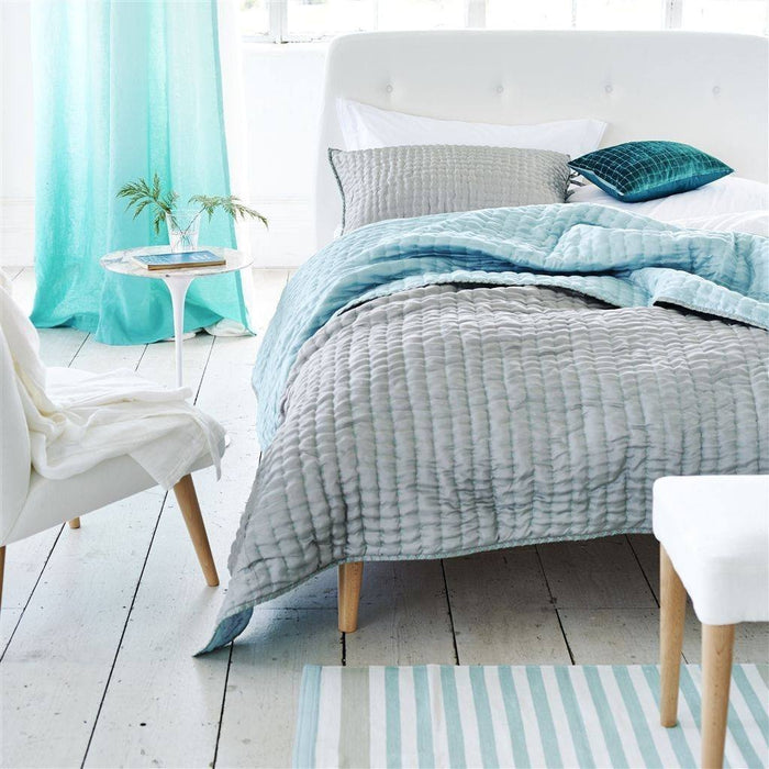 Designers Guild Designers Guild Chenevard Pebble & Duck Egg Quilt & Shams - Full Quilt 91x91 Pebble & Duck Egg at FIG LINENS AND HOME - 2