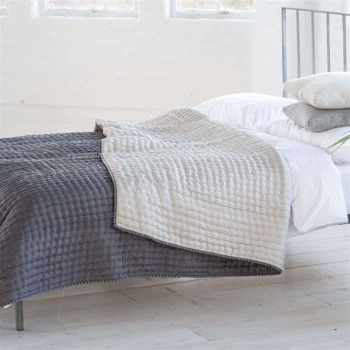Designers Guild Designers Guild Chenevard Silver & Slate Quilt & Shams - Full/Queen Quilt 91 x 91in Silver & Slate at FIG LINENS AND HOME - 2
