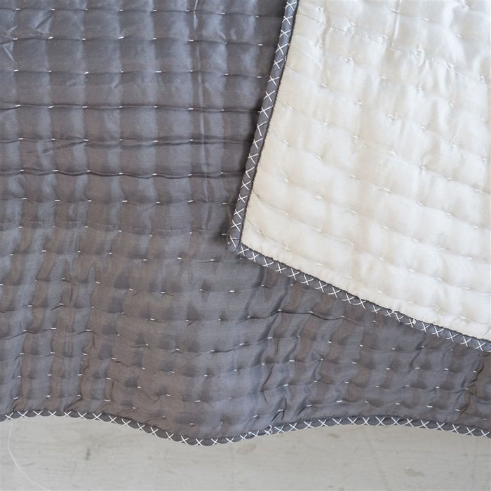 Designers Guild Designers Guild Chenevard Silver & Slate Quilt & Shams - Queen Sham 30 x 20in Silver & Slate at FIG LINENS AND HOME - 7