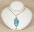 Distinctive Silver Turquoise & Quartz Statement Pendant with 20” Hallmarked Chain