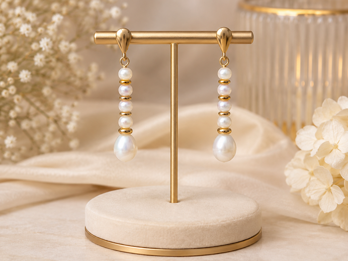 Elegant 9ct Gold Cultured Pearl Drop Earrings