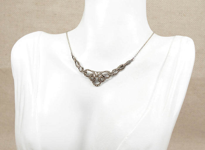 Elegant Art Deco Sterling Silver & Marcasite Necklet /