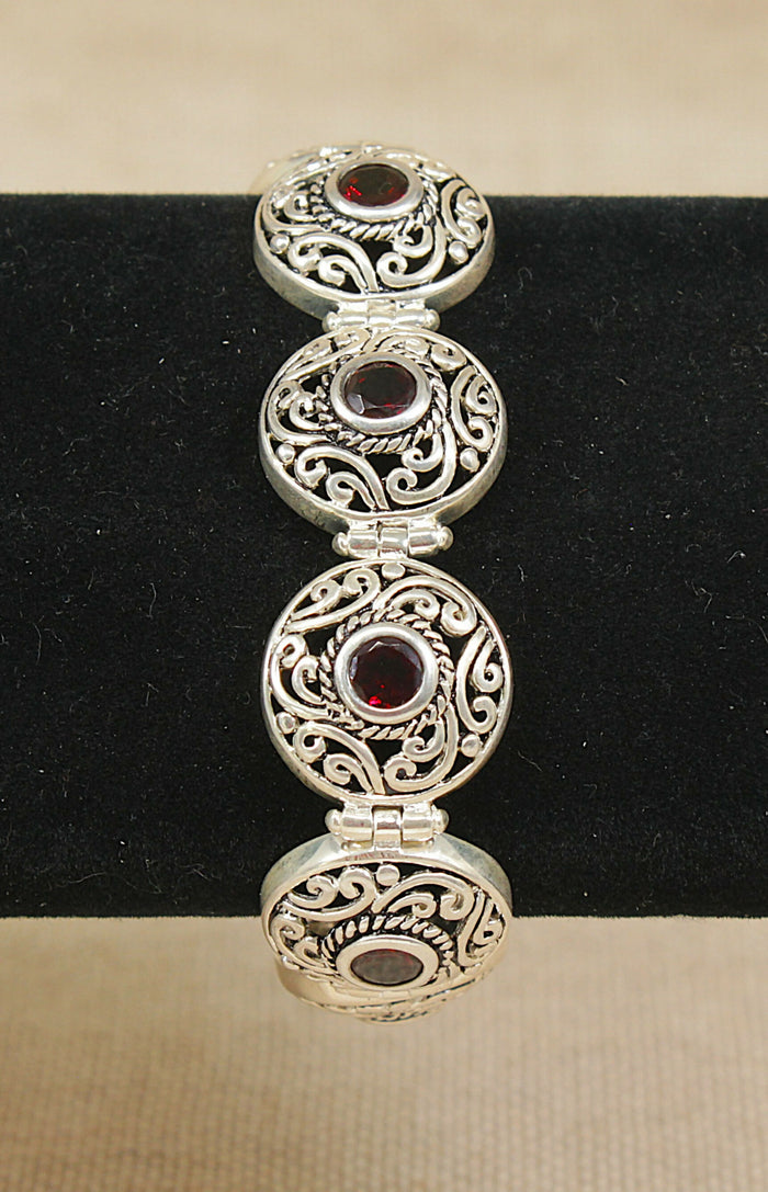 Elegant Heavy Sterling Silver & Garnet T-Bar Link Bracelet – Birmingham Hallmarked