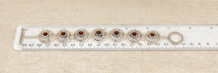 Elegant Heavy Sterling Silver & Garnet T-Bar Link Bracelet – Birmingham Hallmarked