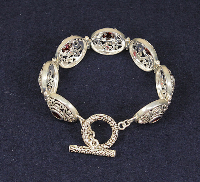 Elegant Heavy Sterling Silver & Garnet T-Bar Link Bracelet – Birmingham Hallmarked