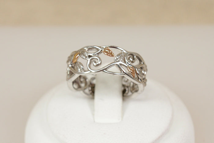 Elegant Silver & Gold Overlay Openwork Leaf Ring by Clogau