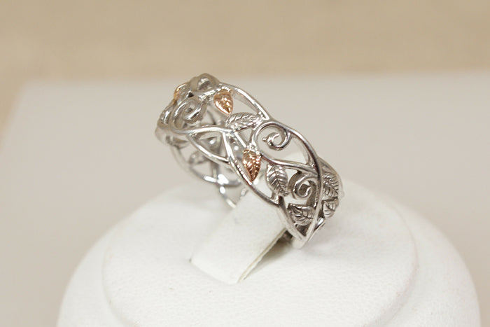 Elegant Silver & Gold Overlay Openwork Leaf Ring by Clogau