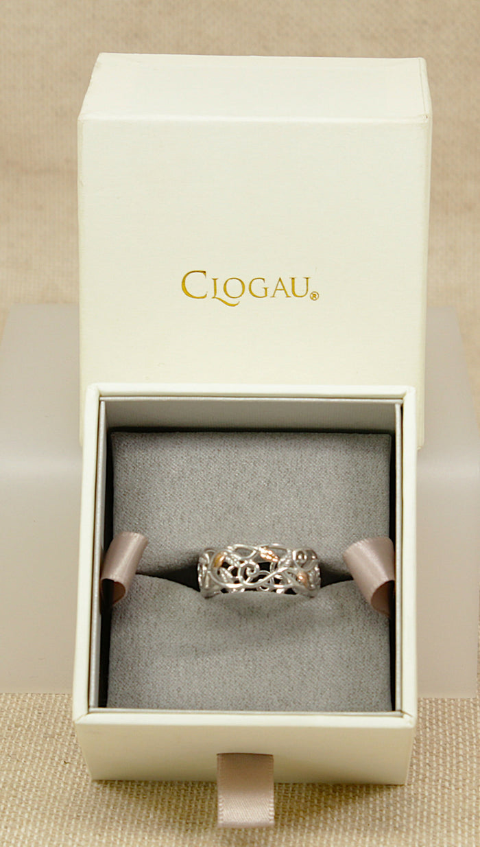 Elegant Silver & Gold Overlay Openwork Leaf Ring by Clogau