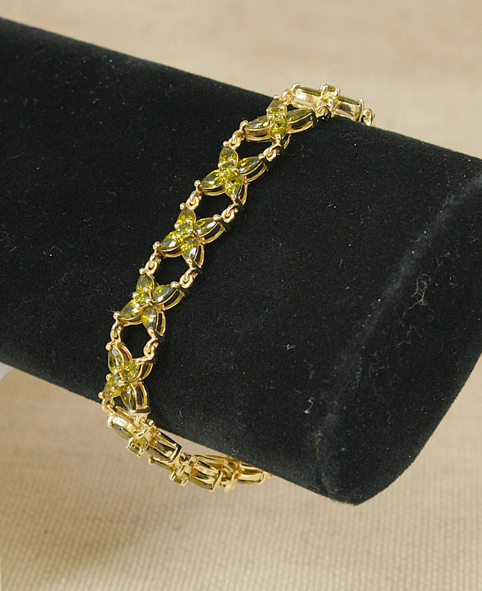 Exceptional Sterling Silver Gilt & Peridot-Coloured Crystal Floral Bracelet