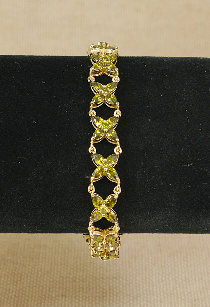 Exceptional Sterling Silver Gilt & Peridot-Coloured Crystal Floral Bracelet