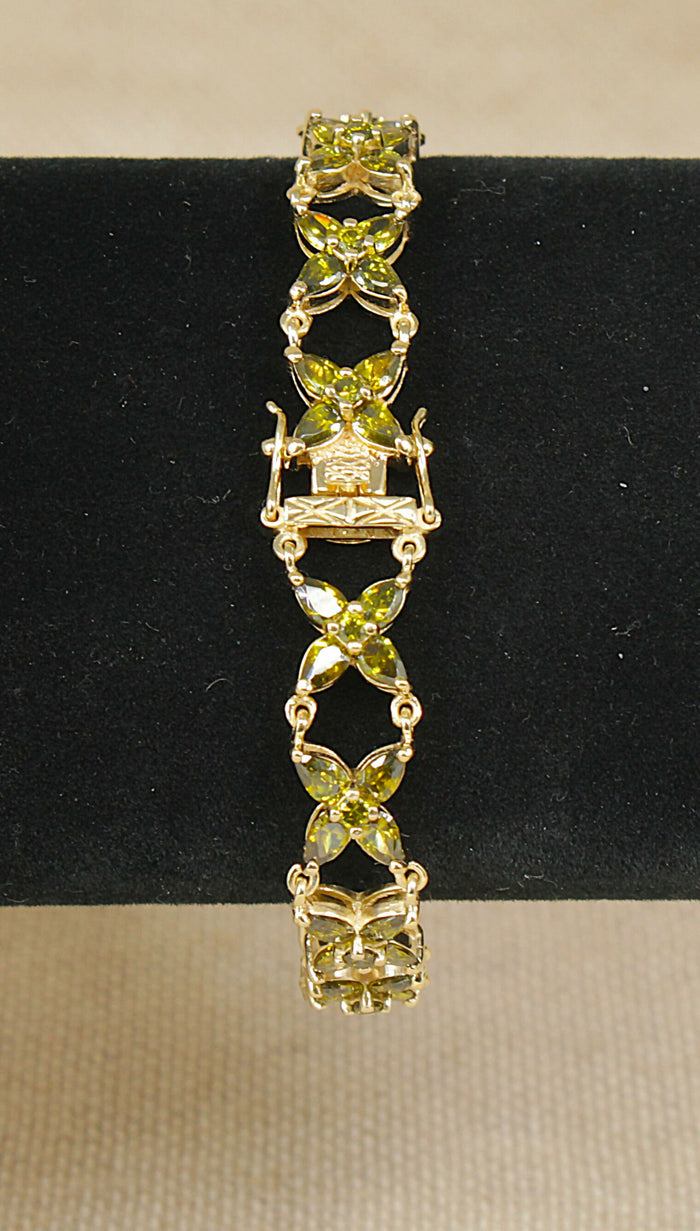 Exceptional Sterling Silver Gilt & Peridot-Coloured Crystal Floral Bracelet