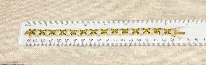 Exceptional Sterling Silver Gilt & Peridot-Coloured Crystal Floral Bracelet