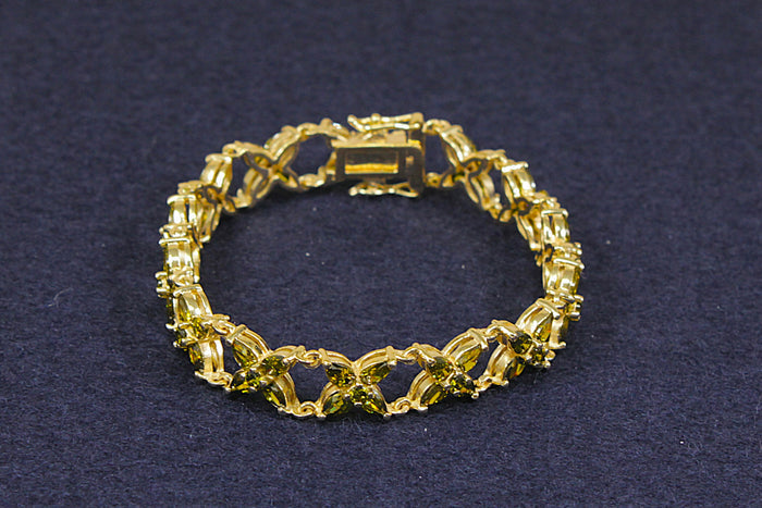 Exceptional Sterling Silver Gilt & Peridot-Coloured Crystal Floral Bracelet