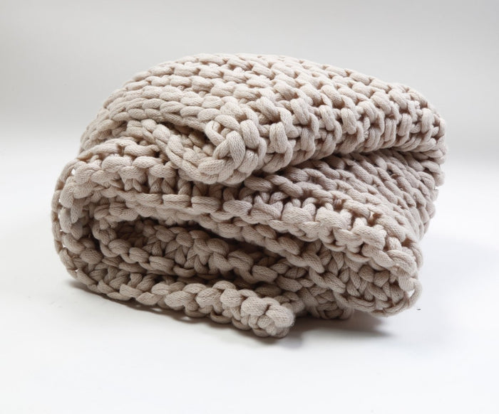Pom Pom at Home - Finn Taupe Chunky Knit Throw  Fig Linens