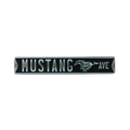 Ford Mustang Ave black embossed tin street sign with iconic Mustang logo.