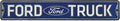 "Ford Truck" tin street sign in blue and silver with the classic Ford logo.