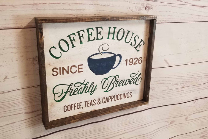"Freshly Brewed" Handcrafted Wood Sign – Your Home Coffee Bar's New Best Friend! – Rustic Farmhouse Kitchen Wall Art