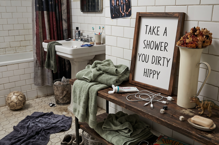 Funny Bathroom Wood Sign | Take A Shower You Dirty Hippy | Teen Bathroom Decor | Hilarious Guest Bathroom Wall Art | Rustic Farmhouse Sign