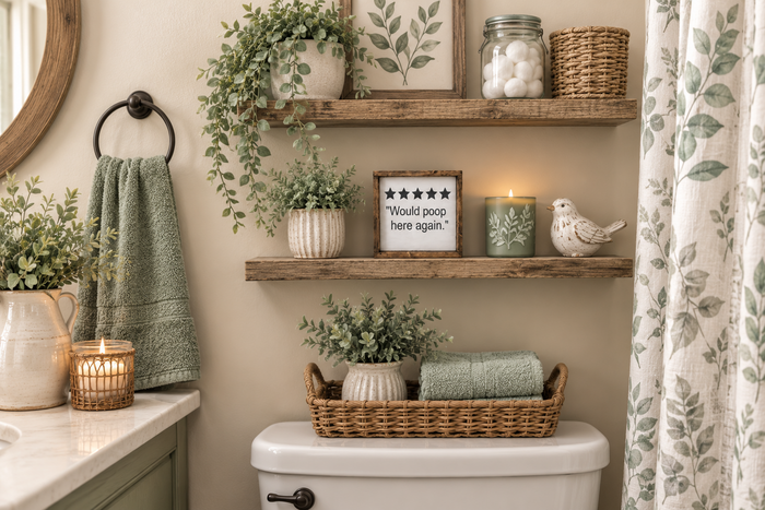 Funny Bathroom Wood Sign | "Would Poop Here Again" Bathroom Decor | Farmhouse Bathroom Sign | Painted Wood Funny Wall Art