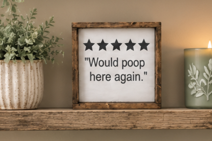 Funny Bathroom Wood Sign | "Would Poop Here Again" Bathroom Decor | Farmhouse Bathroom Sign | Painted Wood Funny Wall Art