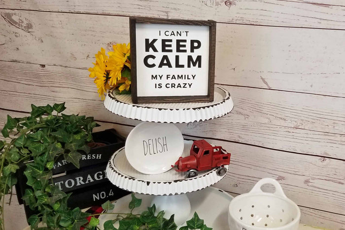 Funny Family Sign | I Can't Keep Calm My Family Is Crazy | Farmhouse Living Room Decor | Rustic Wood Sign | Family Room Shelf Decor | Funny Housewarming Gift
