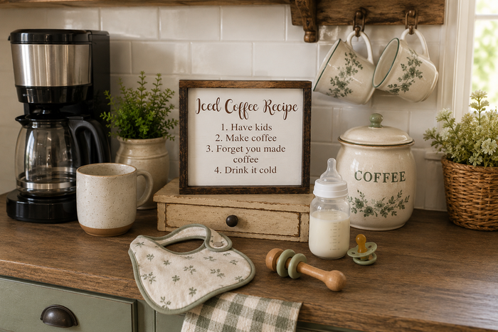 Funny Iced Coffee Recipe Sign | Farmhouse Coffee Bar Decor | Mom Coffee Sign | Handcrafted Painted Wood Kitchen Sign