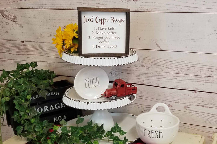 Funny Iced Coffee Recipe Sign | Farmhouse Coffee Bar Decor | Mom Coffee Sign | Handcrafted Painted Wood Kitchen Sign