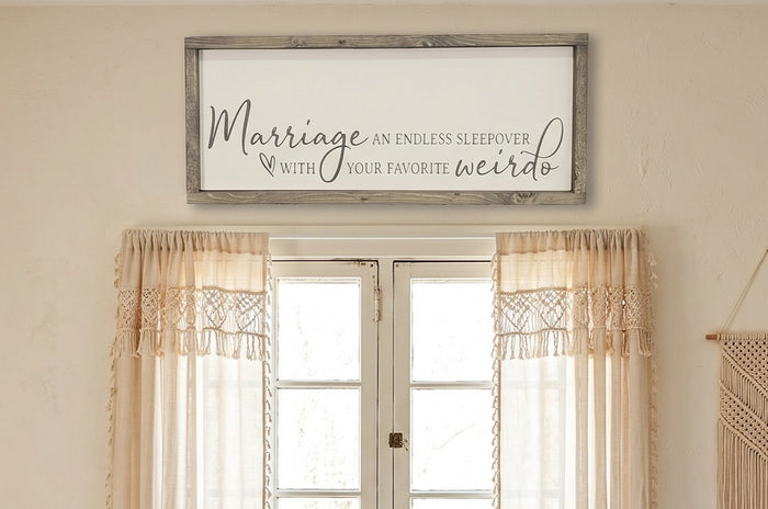 Funny Marriage Sign | Endless Sleepover With Your Favorite Weirdo | Over The Bed Master Bedroom | Boho Farmhouse Sign | Rustic Wedding Gift