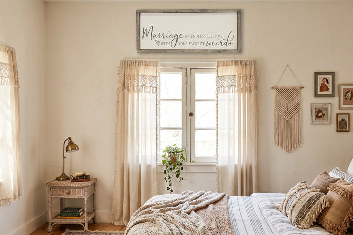 Funny Marriage Sign | Endless Sleepover With Your Favorite Weirdo | Over The Bed Master Bedroom | Boho Farmhouse Sign | Rustic Wedding Gift