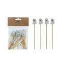 Bamboo Single Use Picks w/ Ghost Shaped Handles, Natural, White & Black, Set of 50