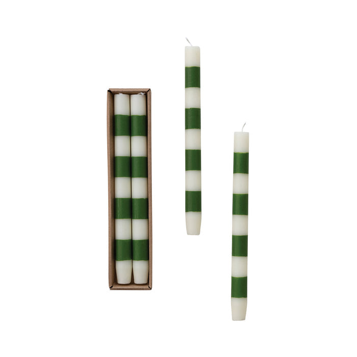Green Stripe Taper Candles in Box - The Preppy Bunny
